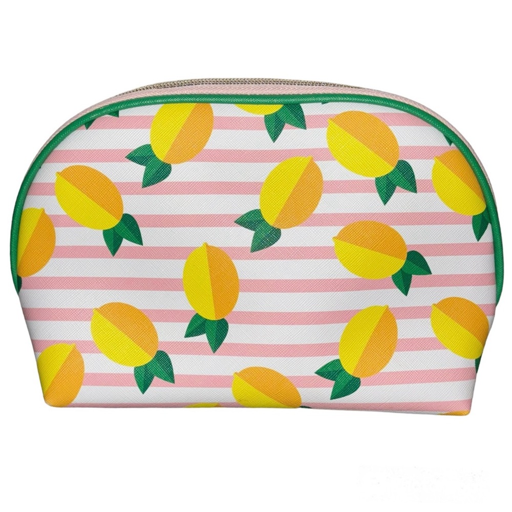 Dabney Lee Lemon Pink Stripe Single Zip Cosmetic Bag Travel Pouch